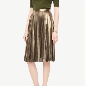 Ann Taylor Petite Pleated Gold Midi Skirt